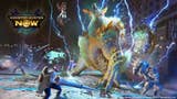 Monster Hunter Now's wintry artwork shows a snowy street with a monster wreathed in electricity.