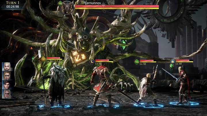 King Arthur: Legends Rise screen showing its turn-based battle system