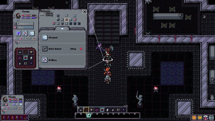Looking at a character's equipment in Kingsvein.