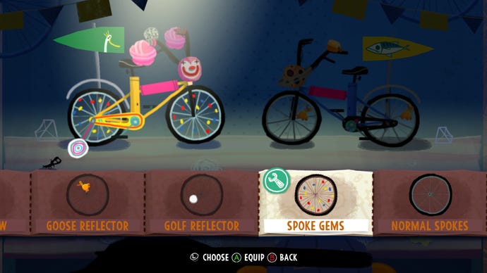Customising a bicycle with Spokey Dokeys in a Knights And Bikes screenshot.