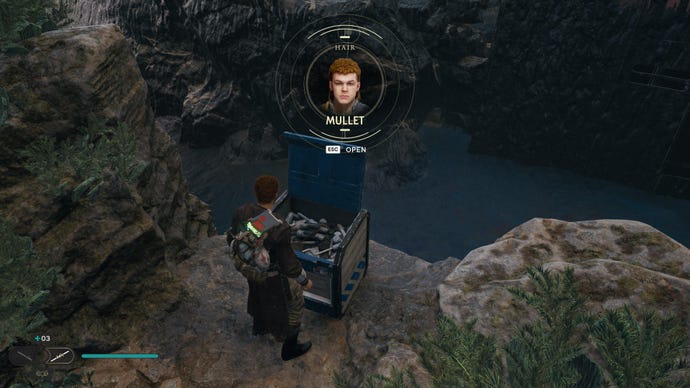 Cal opens a chest on the edge of a ledge and unlocks a new Mullet hairstyle in Jedi: Survivor.