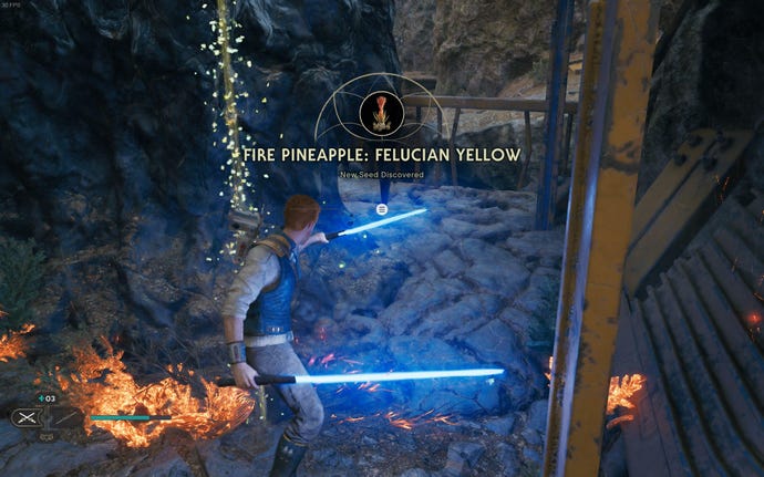 Cal slashes a Fire Pineapple plant in Jedi: Survivor.