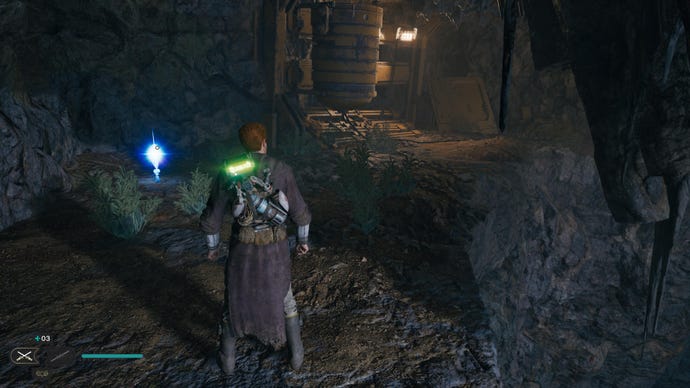 Cal stands in a cave in front of an Essence in Jedi: Survivor.