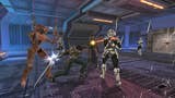 Screenshot for Star Wars: Knights of the Old Republic 2 on Switch showing the player character surrounded by enemies onboard a space station.