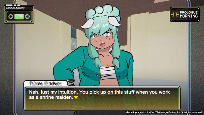 A character chats with the player in Kumitantei: Old-School Slaughter