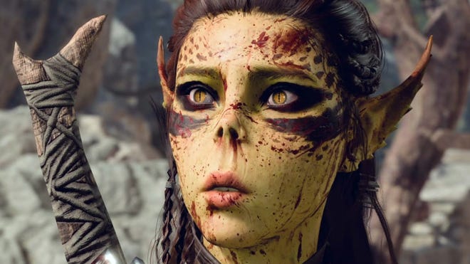 A screenshot of Lae'zel from Baldur's Gate 3.