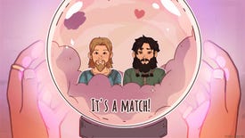 A match has been made in Lakeburg Legacies, represented by the image of two bearded men inside a crystal ball surrounded by pink clouds