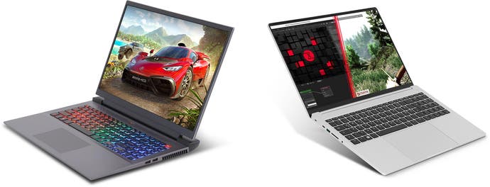 RTX 3060 laptop design, with the hefty Chillblast Defiant 16 on the left and the tuxedo InfinityBook Pro 16 on the right