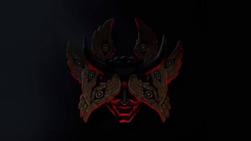 A shadowy image of a face covered in wings from the next game by Armello devs League Of Geeks