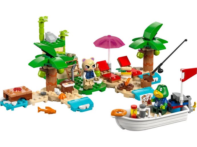 Versión Lego del recorrido en barco por la isla de Kapp'n con Kapp'n dirigiendo un barco.  Marshall se encuentra en la isla.