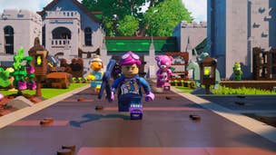 Some characters building in LEGO Fortnite.