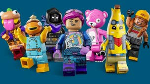 LEGO versions of the Brite Bomber, Fishstick, Peely, Cuddle Team Leader, Raven and Beef Boss Fortnite skins