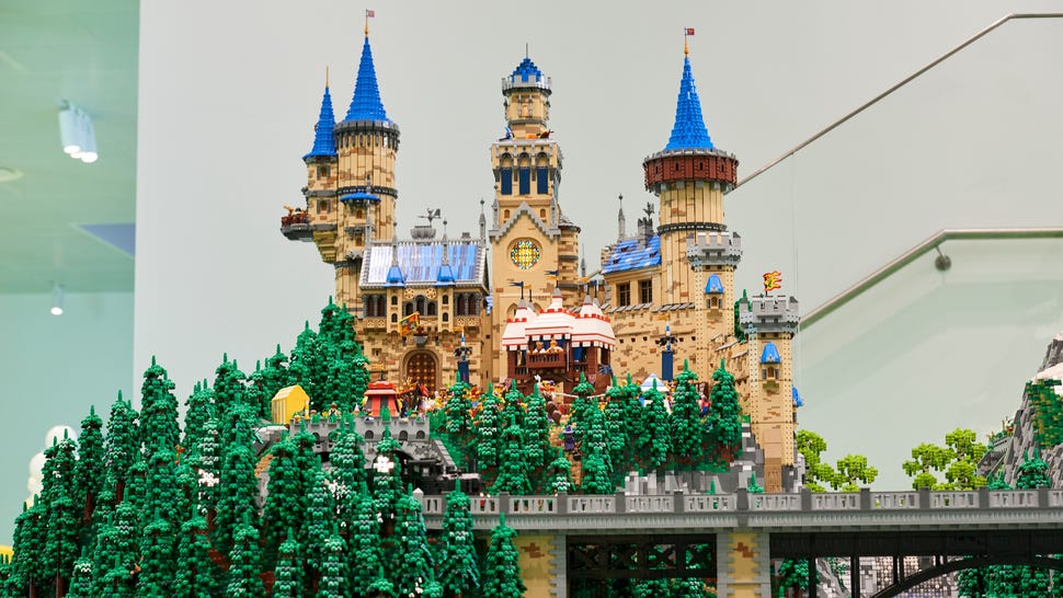 Castle in a forest made of LEGO from the LEGO House exhibit