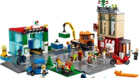 A Lego set of a bustling town street.