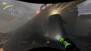 A player with a flashlight in Lethal Company.