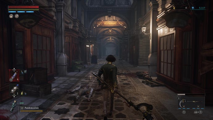 Pinocchio stares down a spooky shopping arcade in Lies Of P.