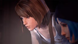 Max and Chloe lean in for a closer look at something in Life is Strange