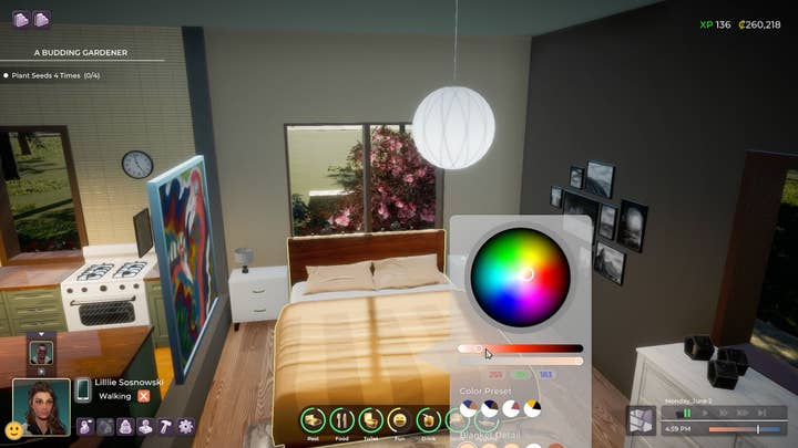 Life By You screen showing the user changing the color of a bed.