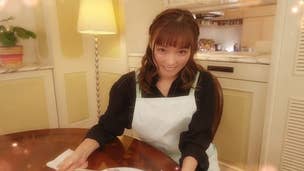 Like A Dragon Gaiden Kokoro: A young woman wearing a black shirt and a white apron sits at a round kitchen table with a bowl in front of her as she prepares to serve the viewer a meal