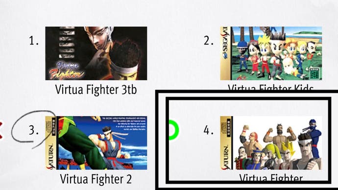 Wie bei einem unendlichen Reichtum von Drachen wurde das Originalplakat von Virtua Fighter auf Testantworten hervorgehoben
