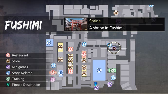 Like a Dragon Ishin, Fushimi Shrine Location is circled on the map