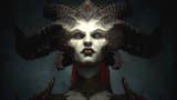 The mother of humanity, Lilith, in Diablo 4, looking imperiously down at the camera, with huge horns coming out of her head.