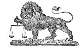 A lion holding scales in an illustration from 'La Pala d'oro dell' I. R. Patriarcale Basilica di S. Marco, considerata sotto i risguardi storici, archeologici ed artistici ... Con un discorso di S. Em. Jacopo Monico, etc'