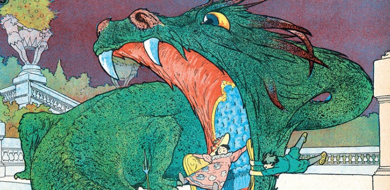 Cropped panel from Little Nemo featuring a big dragon