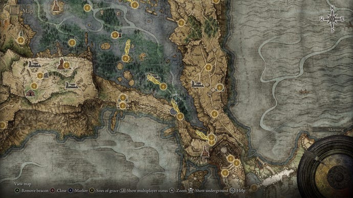The location of the Liurnia East map fragment in Elden Ring