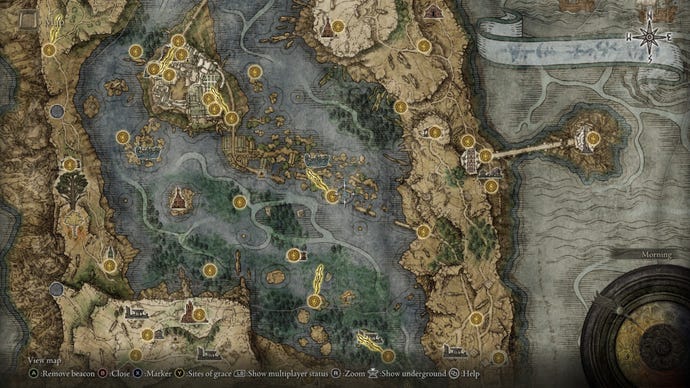 The location of the Liurnia North map fragment in Elden Ring