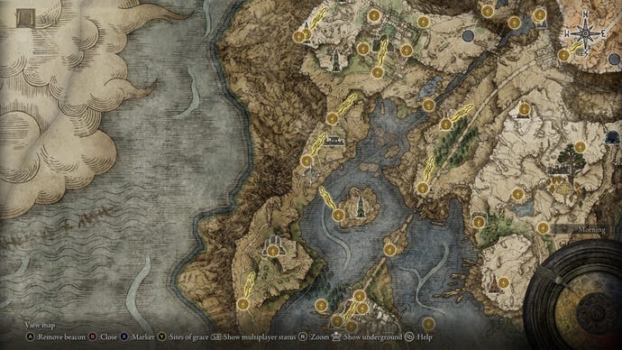 The location of the Liurnia West map fragment in Elden Ring