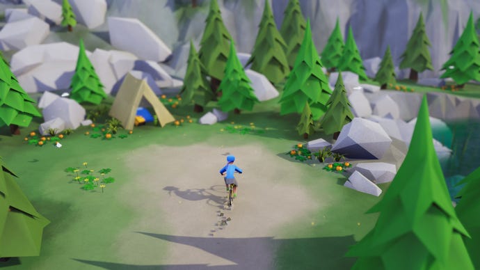 Reaching your campsite beside a waterfall in a Lonely Mountains: Downhill screenshot.