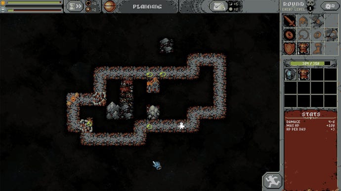 A screenshot from the Loop Hero video game that shows the planning stages of the game
