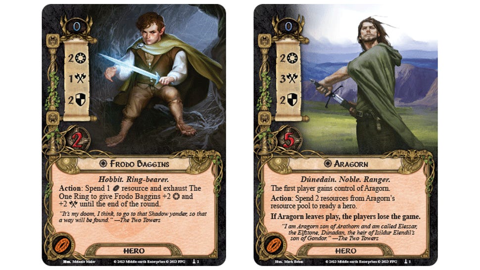 Frodo and Aragorn cards for The Lord of the Rings: The Card Game - The Two Towers Expansion.