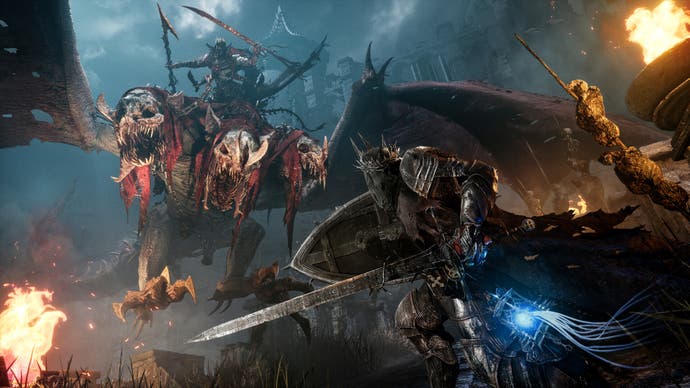 Lords of the Fallen preview - the character is attcked by a swooping winged beast with multiple skulls for heads