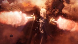 A blonde female gunslinger character in Lost Ark fires to the left and right of the camera, in slow motion, in a still from the gunslinger character animation in Lost Ark