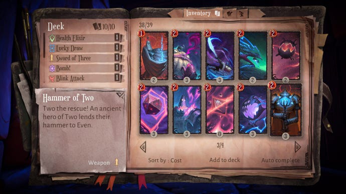 The card inventory in Lost In Random, showing several weapon and trap cards
