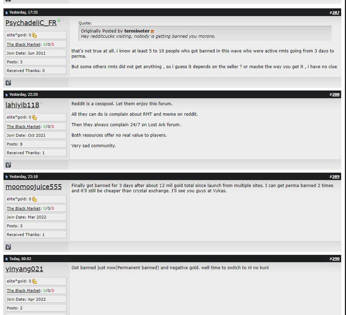 Screenshot from cheating forum where discussion on bans is taking place.