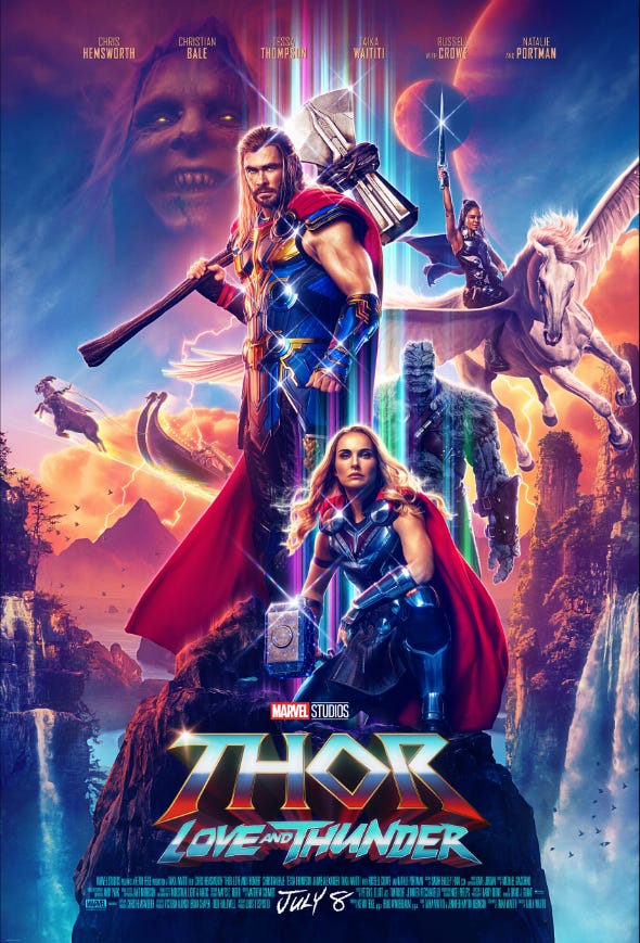 Poster for Thor Love and Thunder featuring Chris Hemsworth, Natalie Portman