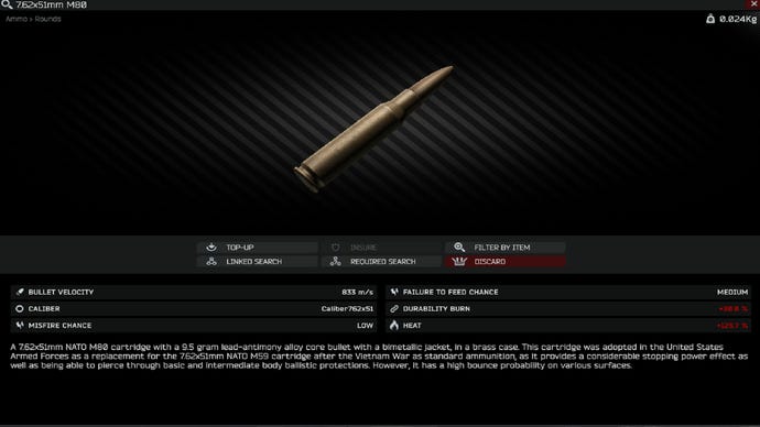 An ammo inspect screen for the m80 round in Escape from Tarkov