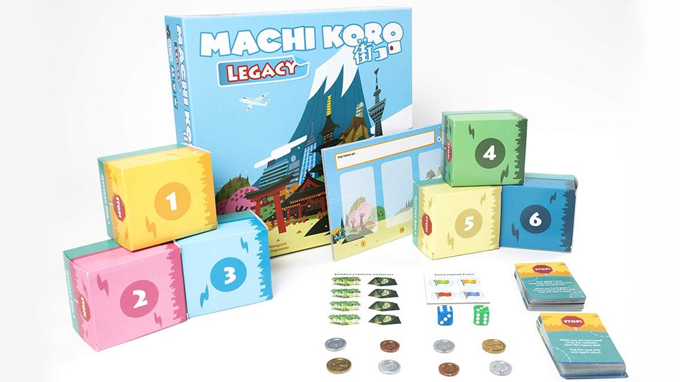Machi Koro Legacy board game box and components