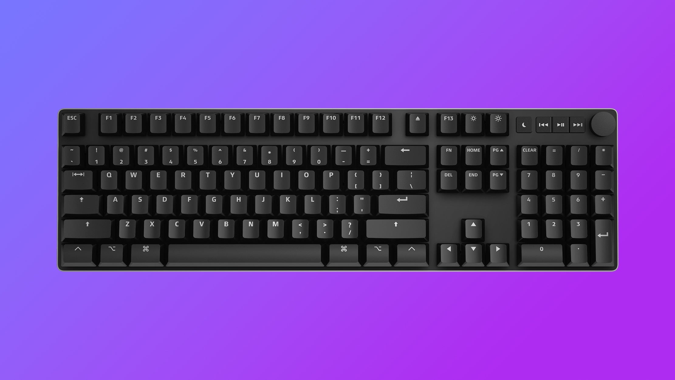 Un teclado mecánico das Keyboard Mactigr, con un diseño de tamaño completo, rueda de volumen y teclas Mac en todas partes.
