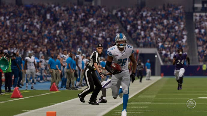 Jahmyr Gibbs running for a TD in Madden 24.