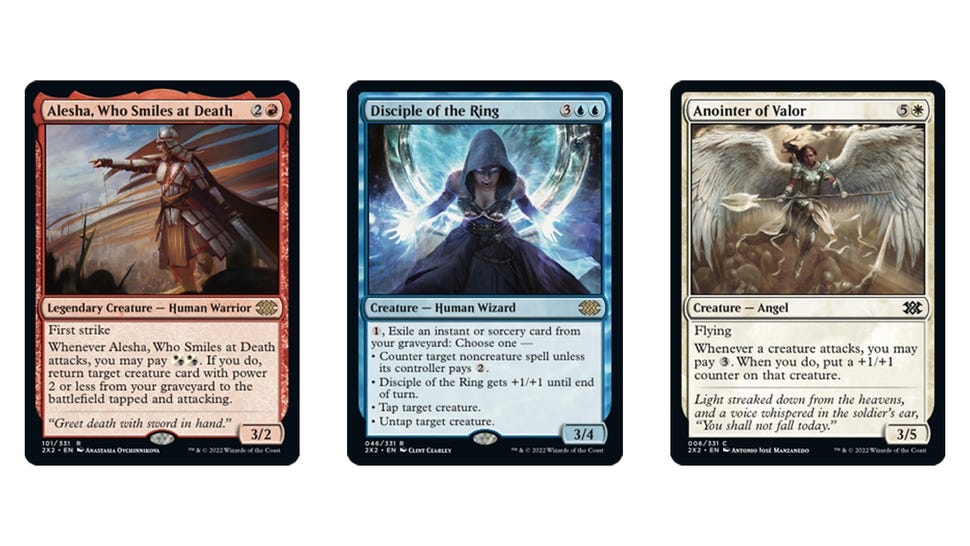 An images of three cards featured in Magic: The Gathering Double Masters 2022