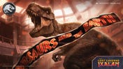 T. Rex roaring in the Jurassic Park visitor center. Promo art for Lost Caverns of Ixalan set for Magic: The Gathering