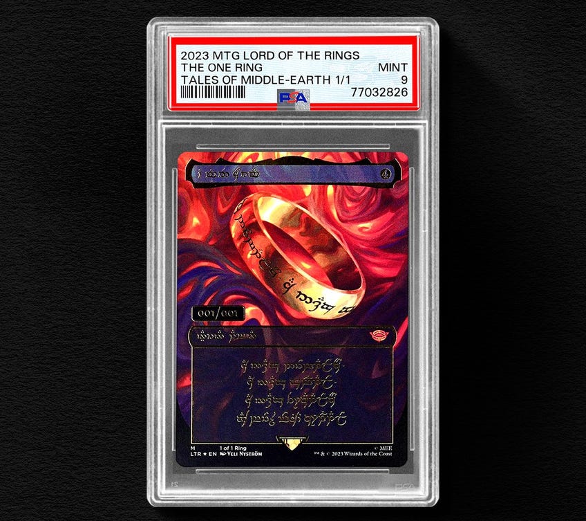 Magic: The Gathering's 1/1 The One Ring in a PSA grading box