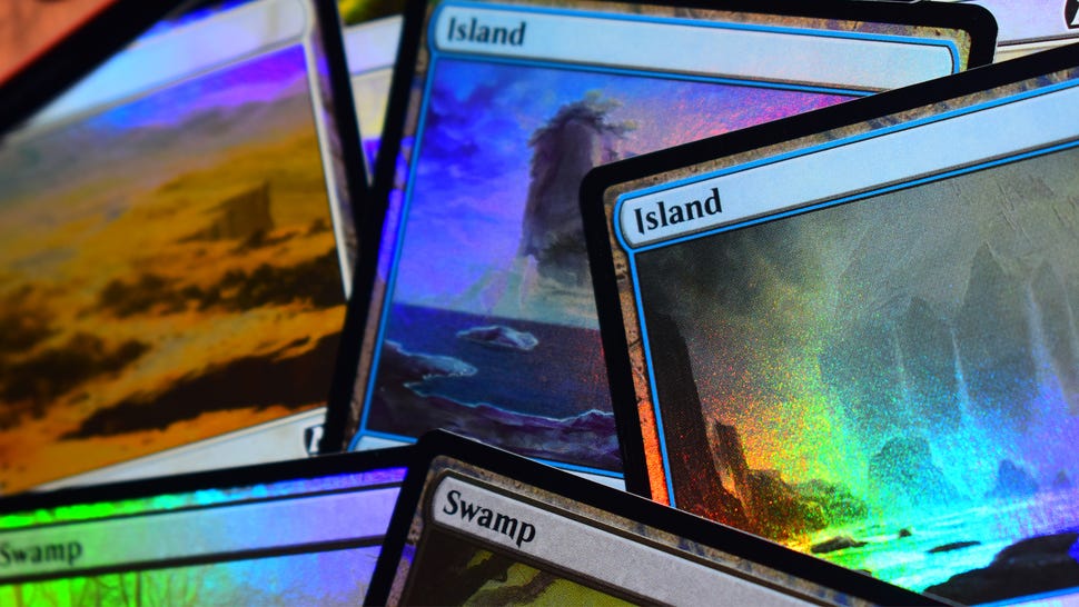 Magic: The Gathering trading card game holographic land cards