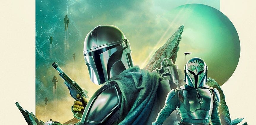 Cropped Mando poster featuring characters from the show