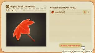 Animal Crossing: New Horizons - Maple Leaf recipe list