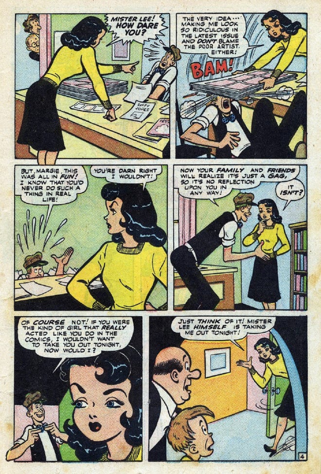 Interior page of Margie Comics, where Margie berates editors